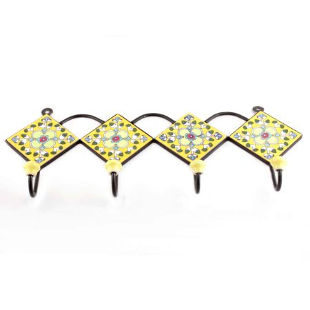 Yellow And White Tiny Flower Ceramic Tiles Hooks